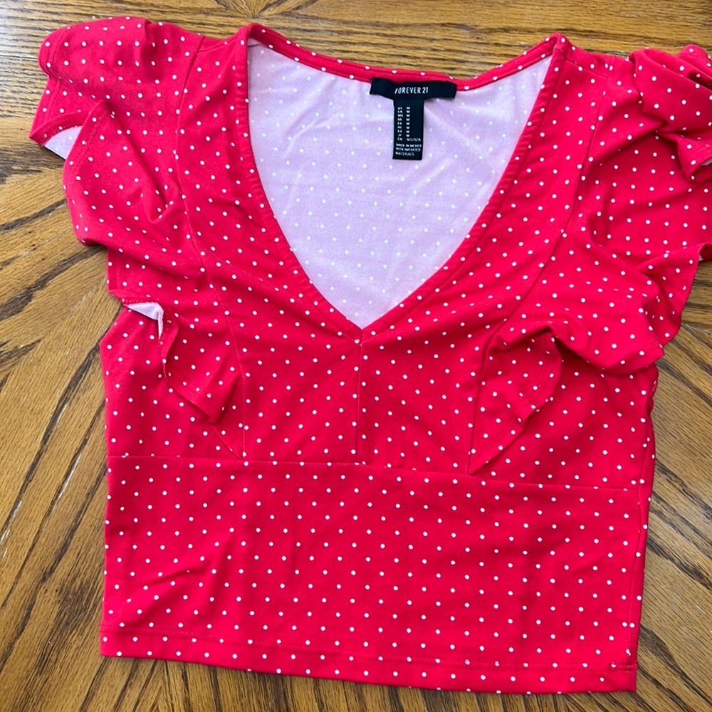 Forever 21 red polkadot crop top . Junior size m.